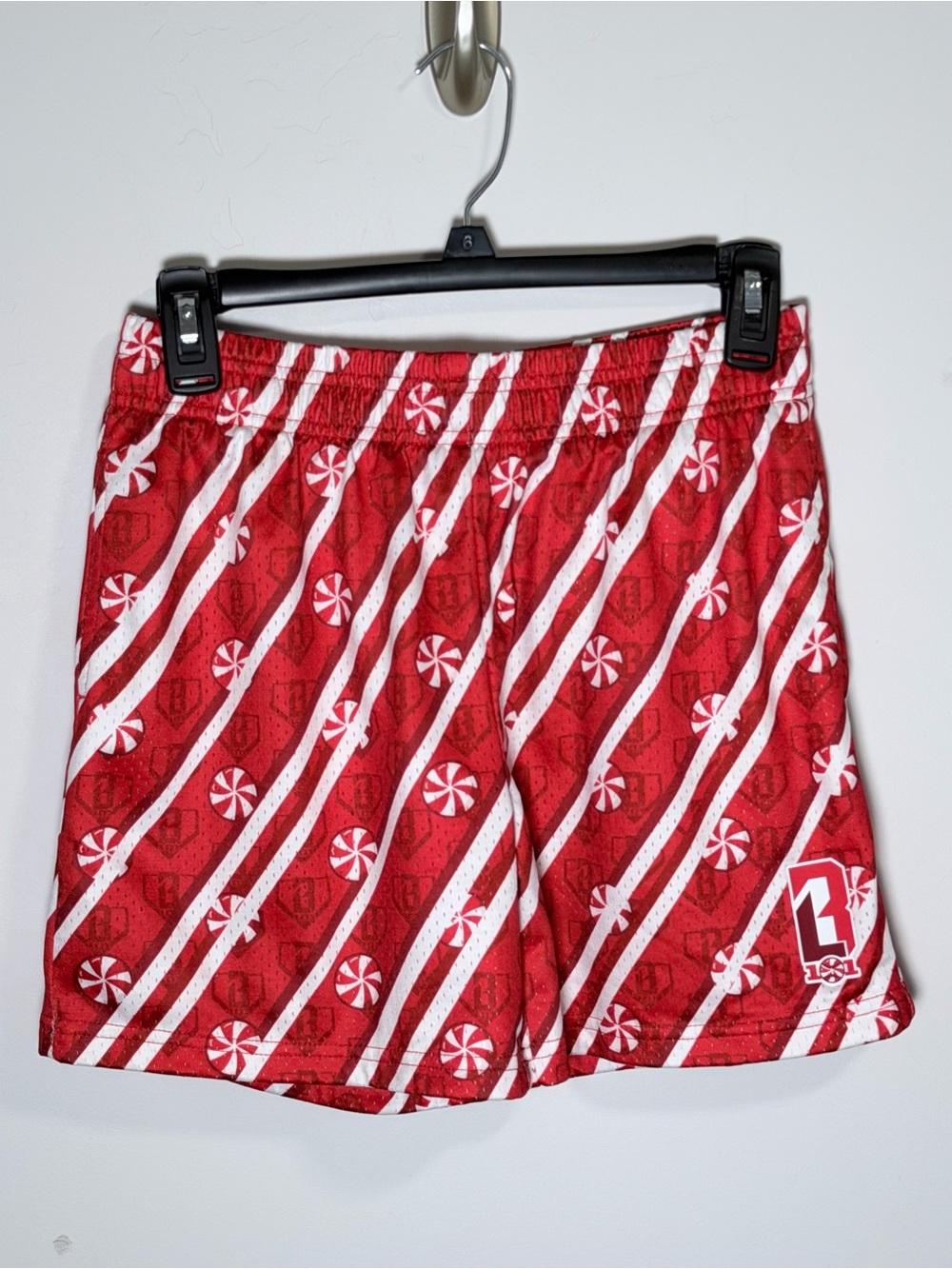 Baseball 101 YXL Candy Cane Peppermint-Pattern Athletic Shorts with Logo